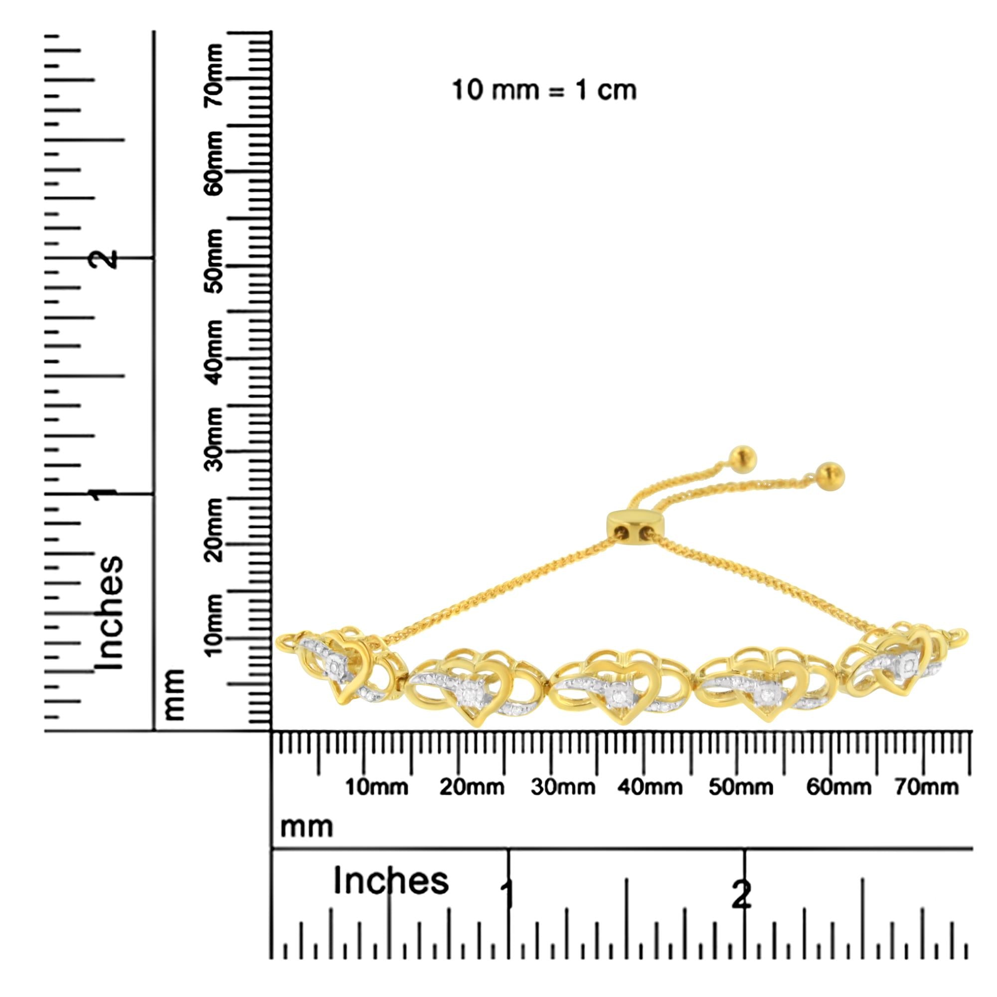 Pulsera bolo ajustable de 10 a 25 cm con forma de corazón de diamantes de 1/10 quilates y baño de oro amarillo de 14 quilates (plata de ley 925) (color HI, claridad I2-I3) - Friggin Jewelry