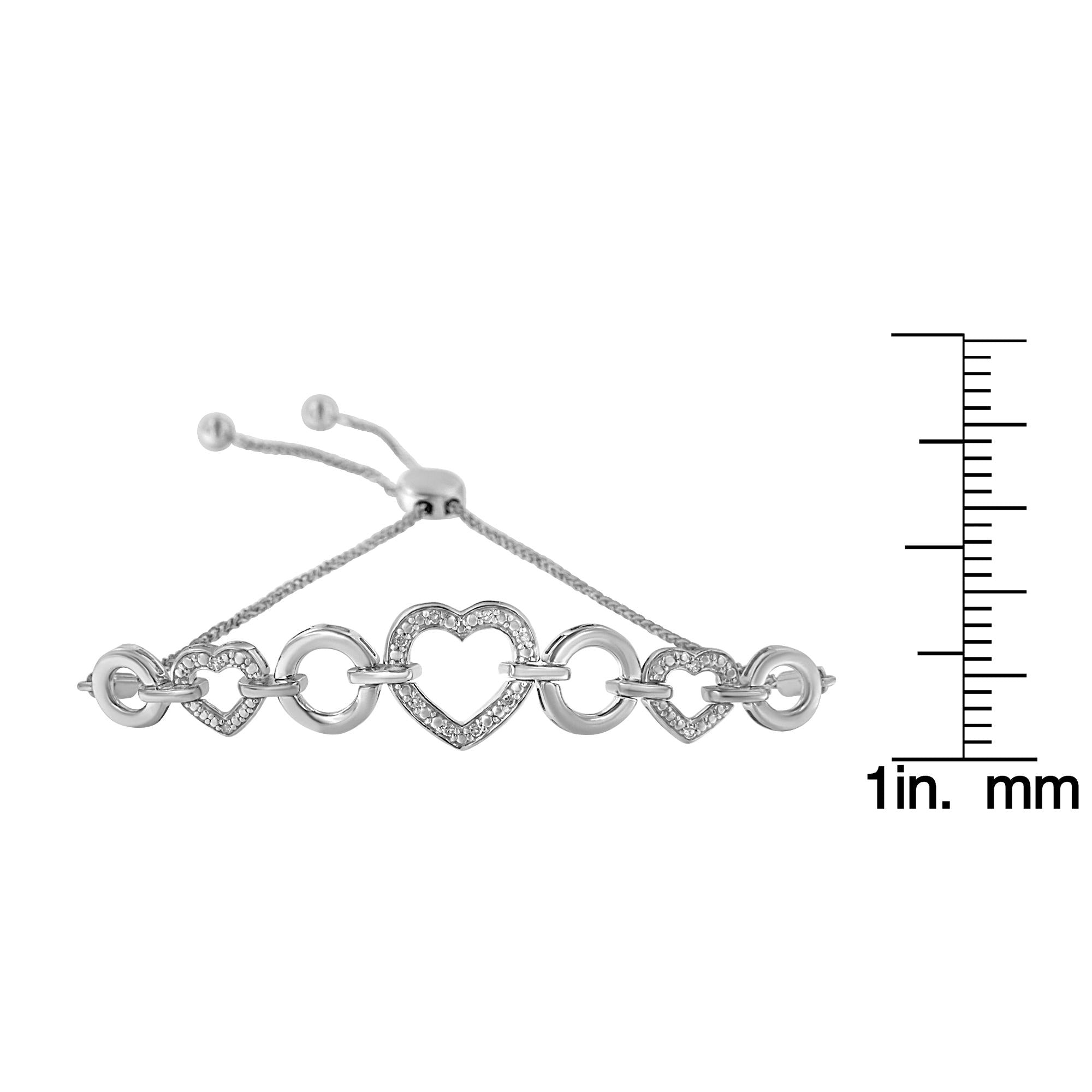 .925 Sterling Silver Diamond Accent Interlinking Triple Heart 4”-10” Adjustable Bolo Tennis Bracelet Bolo Bracelet (H-I Color, I2-I3 Clarity) - Friggin Jewelry