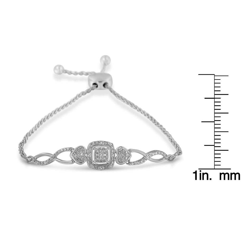 Braccialetto Bolo Tennis Bolo regolabile in argento sterling 925 con montatura a cuscino e diamanti, lato cuore, da 4" a 10" (colore IJ, purezza I3) - Friggin Jewelry