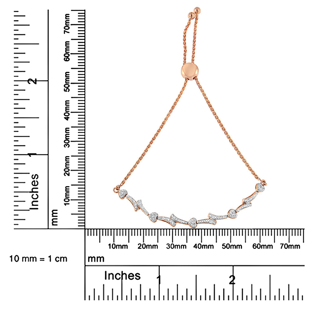 Pulsera bolo de plata de ley 925 con detalles de diamantes y eslabones ondulados (color IJ, claridad I2-I3) - Ajustable de 15 a 23 cm - Friggin Jewelry