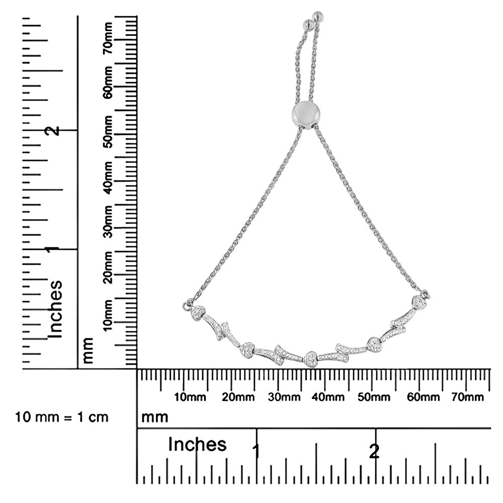 Pulsera bolo de plata de ley 925 con detalles de diamantes y eslabones ondulados (color IJ, claridad I2-I3) - Ajustable de 15 a 23 cm - Friggin Jewelry