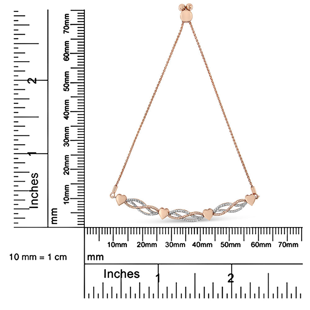 14K Rose Gold Plated .925 Sterling Silver Cttw Diamond Accent Layered Infinity Link and Heart Adjustable 4”-10” Adjustable Bolo Bracelet (I-J Color, I3 Clarity) - Friggin Jewelry