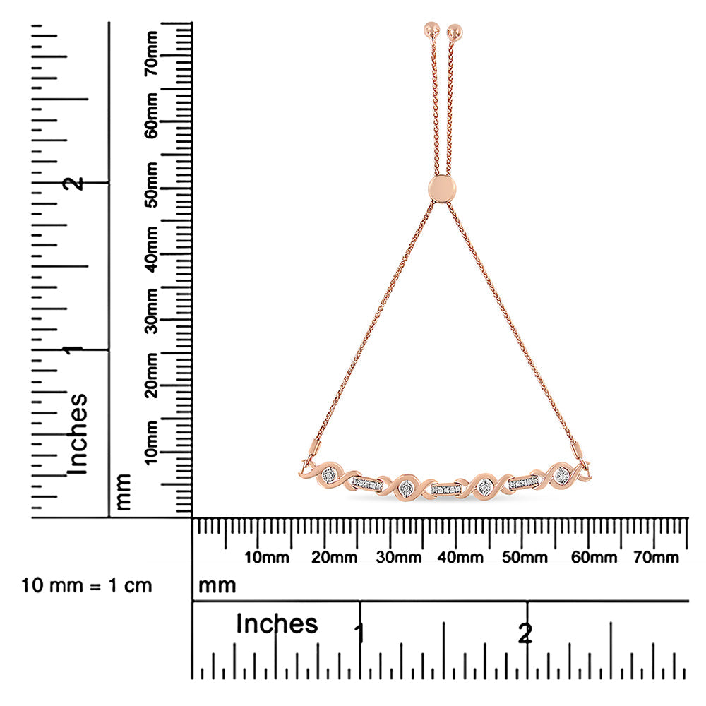 .925 Sterling Silver Channel Set Diamond Accent Twist 4”-10” Adjustable Bolo Bracelet (I-J Color, I3 Clarity) - Friggin Jewelry