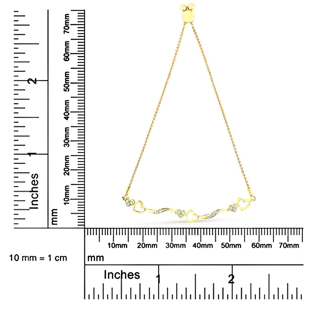 .925 Sterling Silver 1/10 Cttw Diamond Wave and Hearts 4”-10” Adjustable Bolo Bracelet (I-J Color, I3 Clarity) - Friggin Jewelry