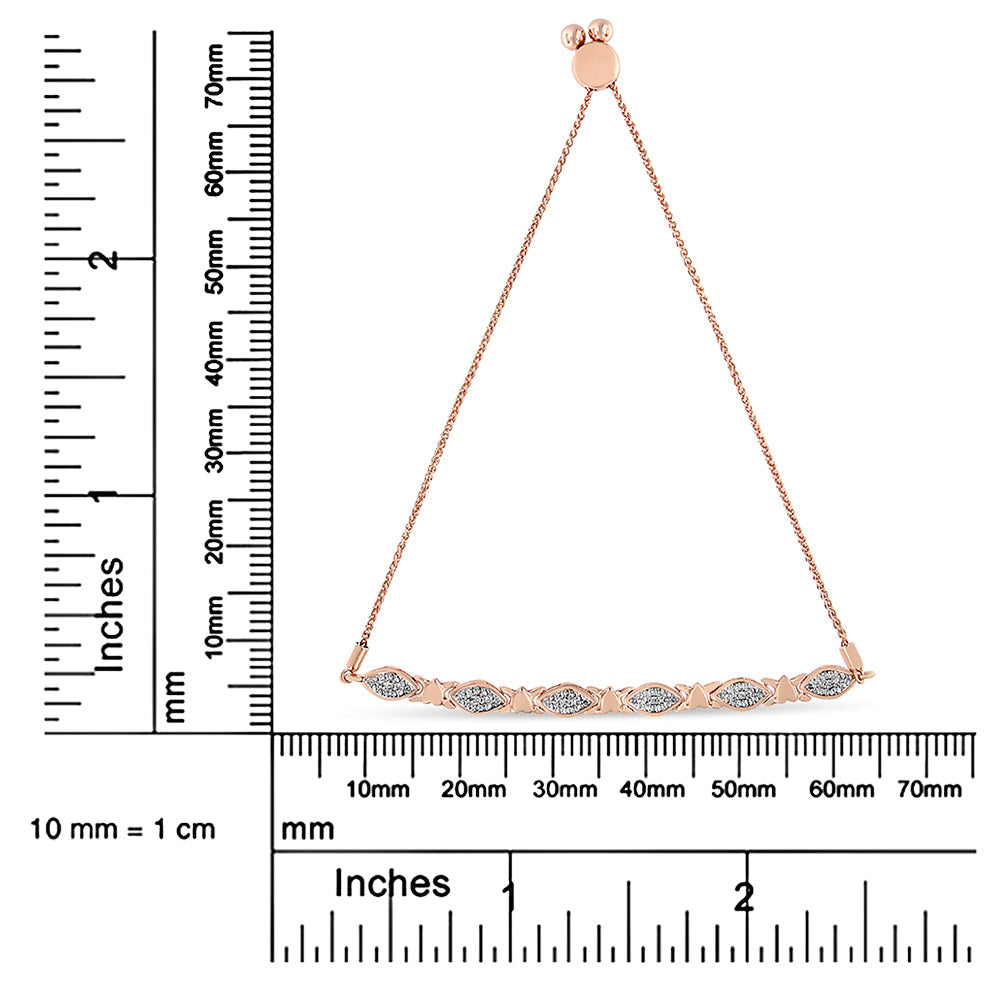 Pulsera bolo de plata de ley 925 con detalles de diamantes, forma marquesa alternada y eslabones de corazón (color IJ, claridad I3) - Ajustable de 15 a 23 cm - Friggin Jewelry