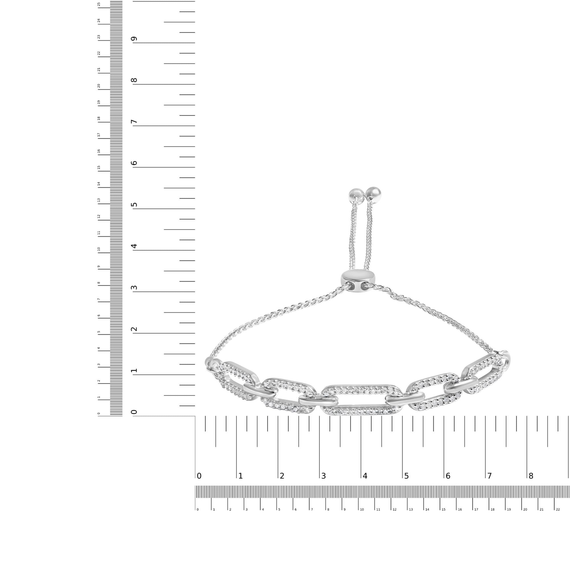 .925 Sterling Silver 1/2 Cttw Diamond Paperclip Link Adjustable Bolo Bracelet (G-H Color, SI1-SI2 Clarity) - Friggin Jewelry