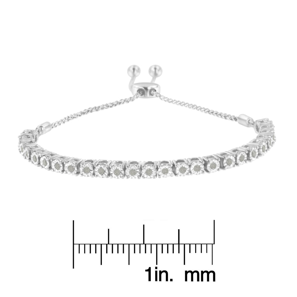 Pulsera de tenis bolo ajustable de 10 a 25 cm de plata de ley 925 con diamantes de 1/4 ct engastados milagros (color IJ, claridad I3) - Friggin Jewelry