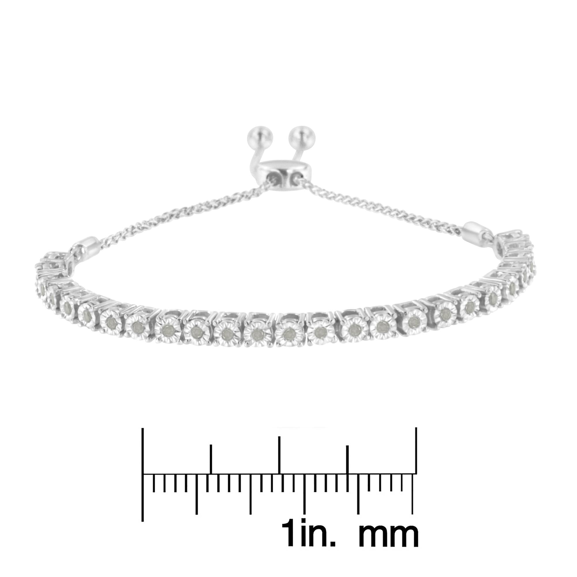 Pulsera de tenis bolo ajustable de 10 a 25 cm de plata de ley 925 con diamantes de 1/4 ct engastados milagros (color IJ, claridad I3) - Friggin Jewelry