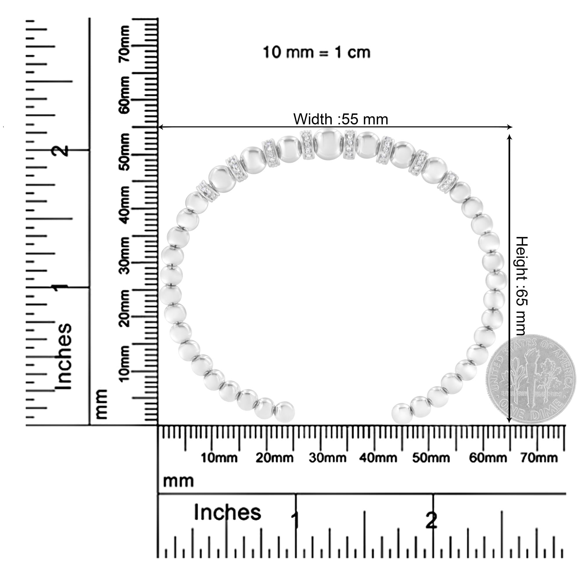 .925 Sterling Silver 1/4 Cttw Diamond Rondelle Graduated Ball Bead Cuff Bangle Bracelet (I-J color, I2-I3 clarity) - Fits wrists up to 7 1/2 inches - Friggin Jewelry