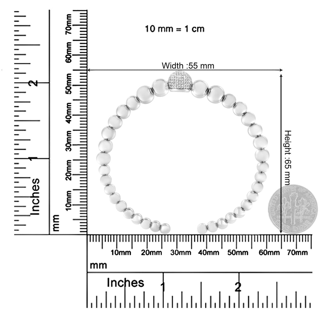 .925 Sterling Silver 1/6 Cttw Diamond Rondelle Graduated Ball Bead Cuff Bangle Bracelet (I-J color, I2-I3 clarity) - Fits wrists up to 7 1/2 inches - Friggin Jewelry