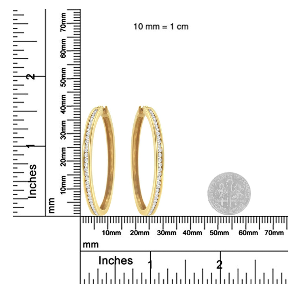 14K Yellow Gold 1.0 Cttw Round Brilliant Cut Diamond Channel Set Circle Hoop Earrings (I-J Color, I1-I2 Clarity) - Friggin Jewelry