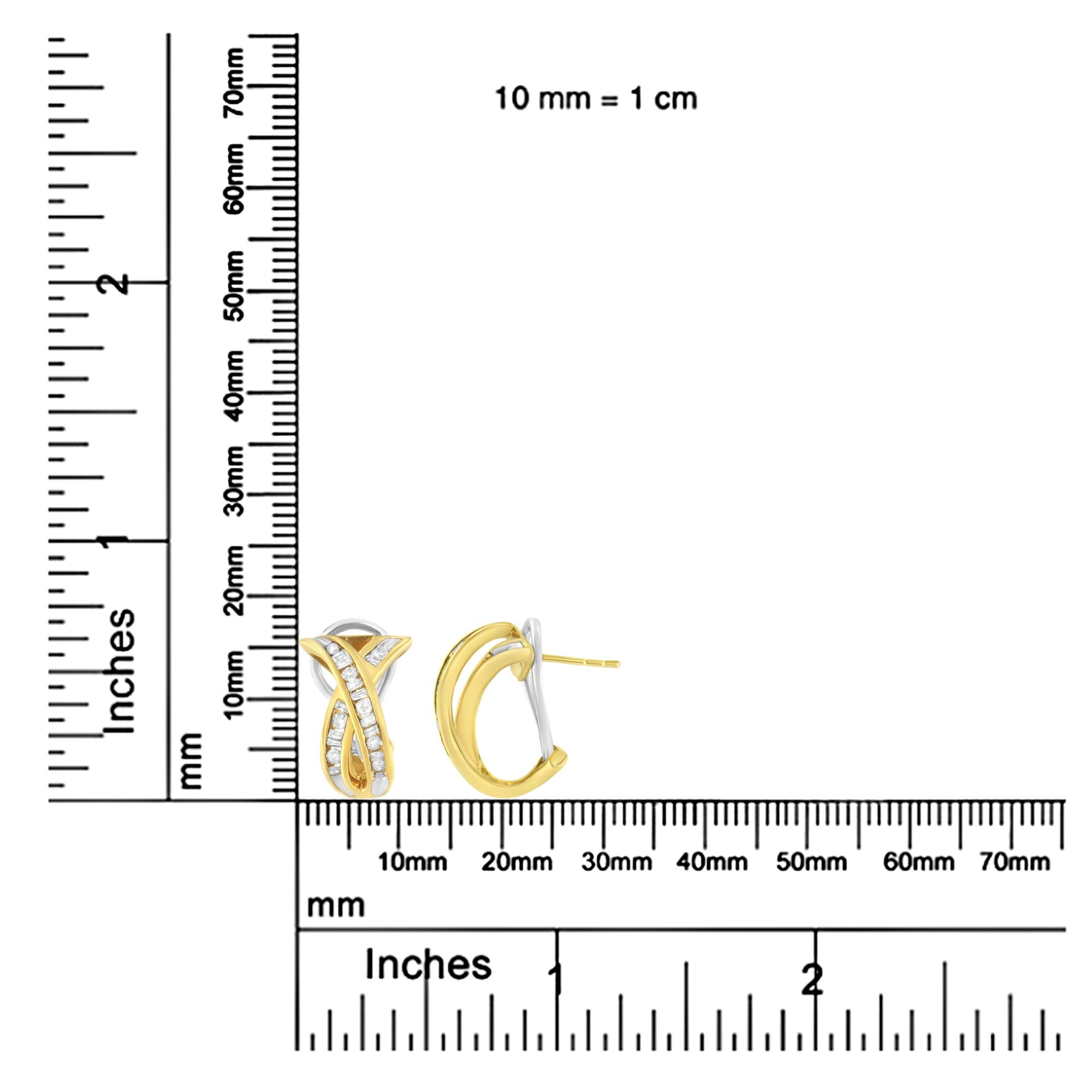 Orecchini a cerchio con diamanti a forma di "X" incrociati in oro giallo e bianco 14K da 1/2 TDW (IJ, I2-I3) - Friggin Jewelry