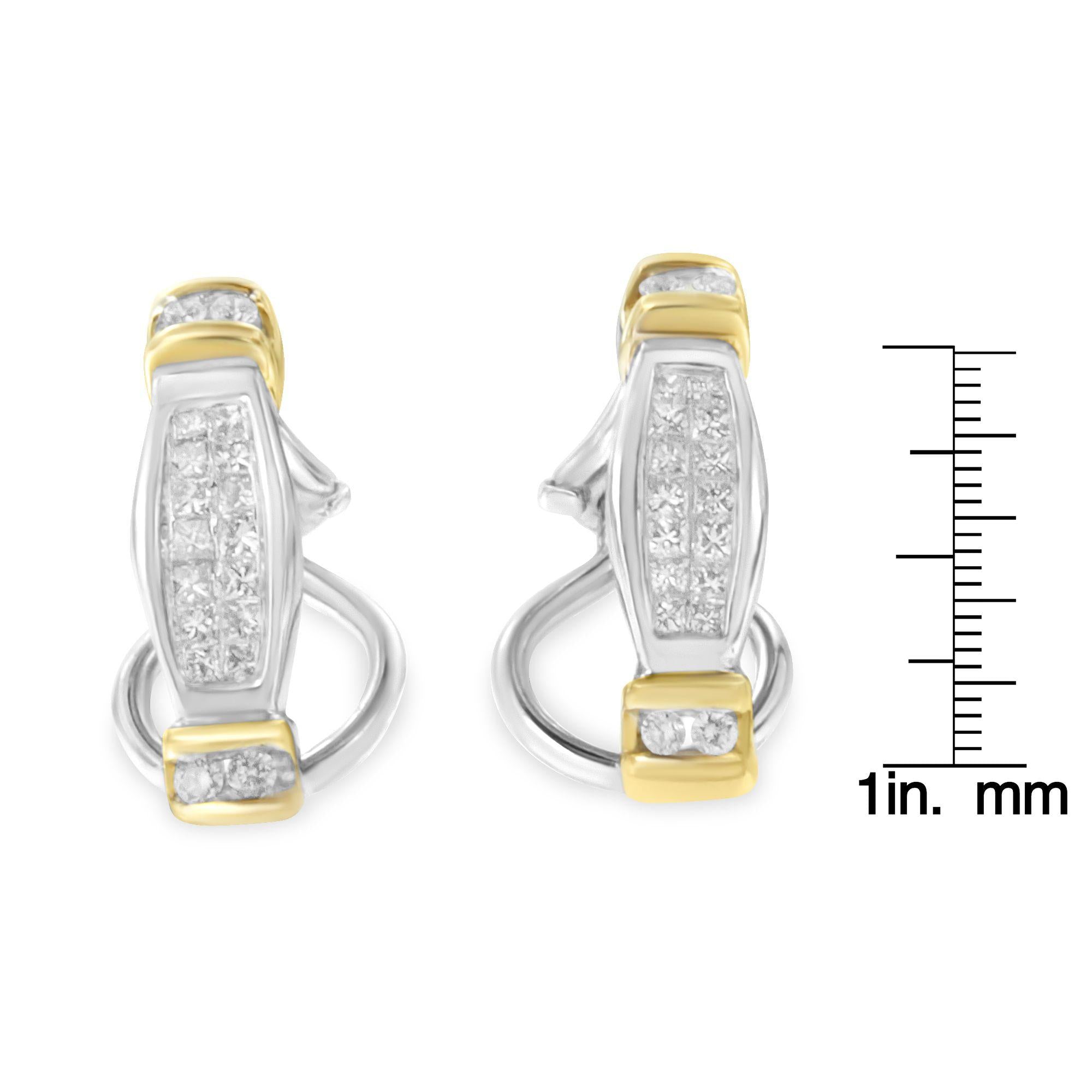 Orecchini in oro bicolore 14K con diamanti taglio rotondo e taglio principessa (0,5 cttw, colore HI, purezza SI2-I1) - Friggin Jewelry