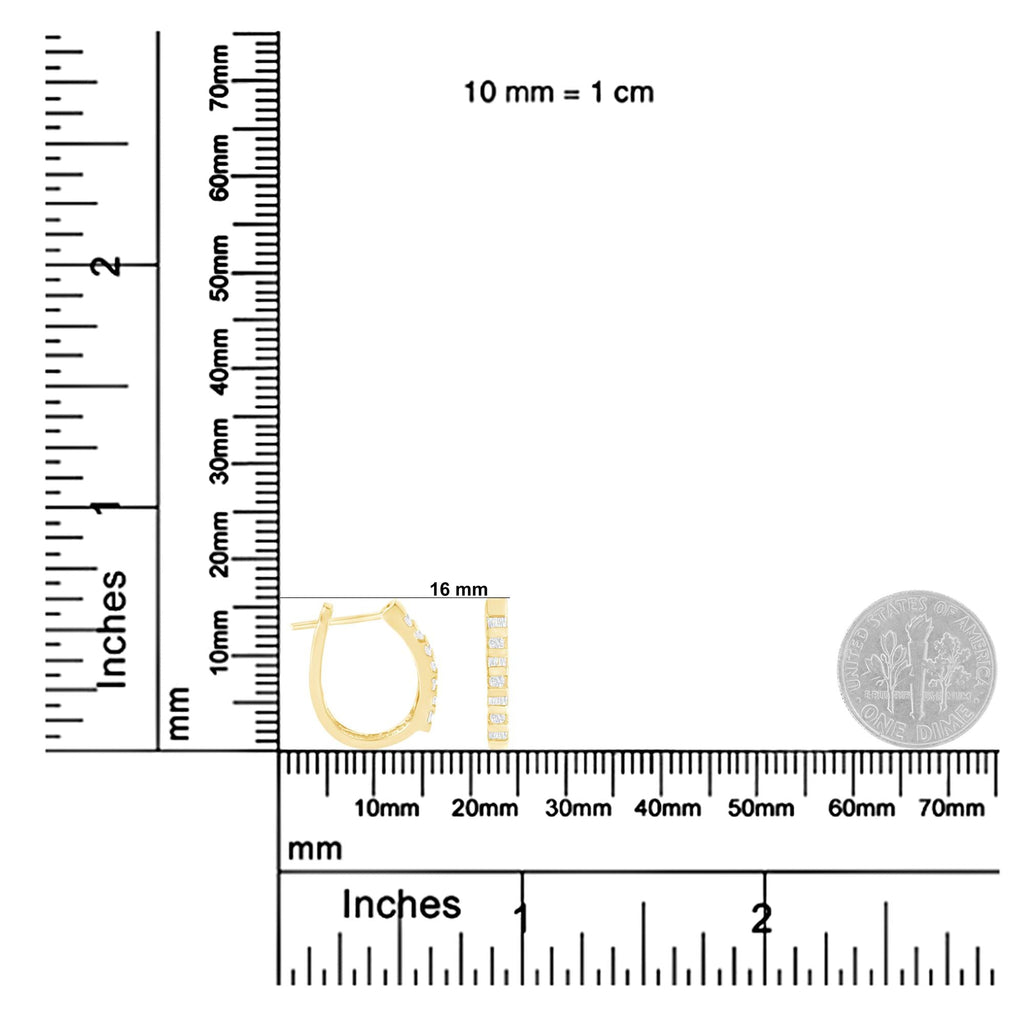 Orecchini a cerchio oblungo con chiusura a leva in oro giallo 10 carati con diamanti taglio rotondo e baguette (¼ ct, colore IJ, purezza I2-I3) - Friggin Jewelry