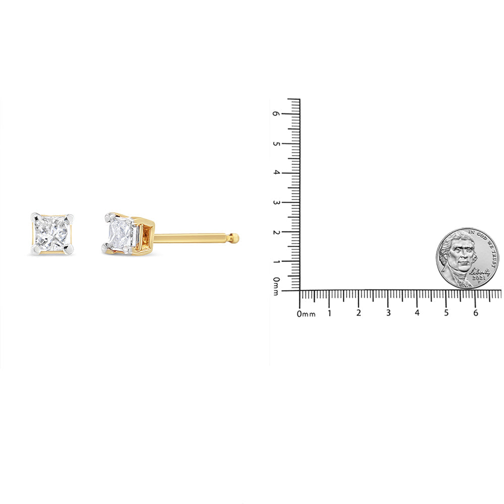 AGS Certified Princess-Cut Square Diamond 4-Prong Solitaire Stud Earrings in 14K Gold (J-K Color, I1-I2 Clarity) - Friggin Jewelry Premium