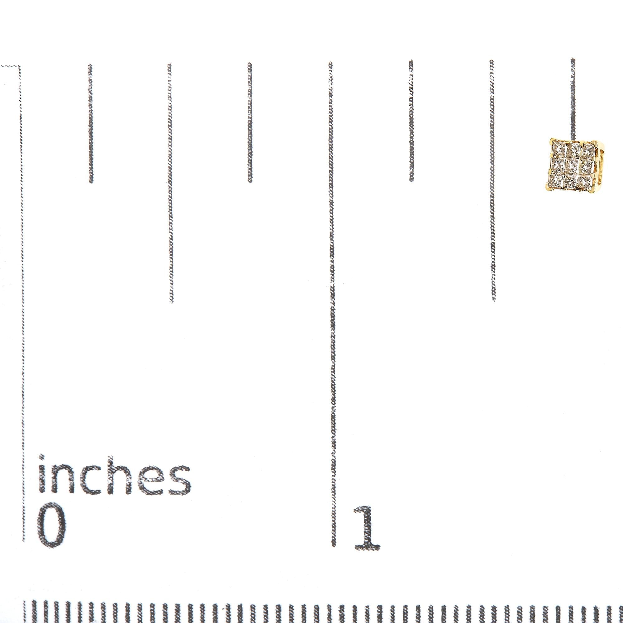 Aretes de oro amarillo de 14 quilates con diamantes de talla princesa de 1/2 ct y 9 piedras cuadradas engastadas invisibles (color JK, claridad SI2-I1) - Friggin Jewelry