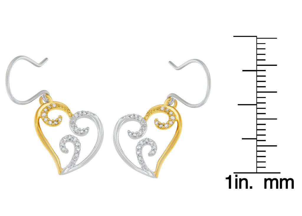 10K Two-tone Gold Round Diamond Heart Dangle Earrings (1/4 cttw, I-J Color, I2-I3 Clarity) - Friggin Jewelry
