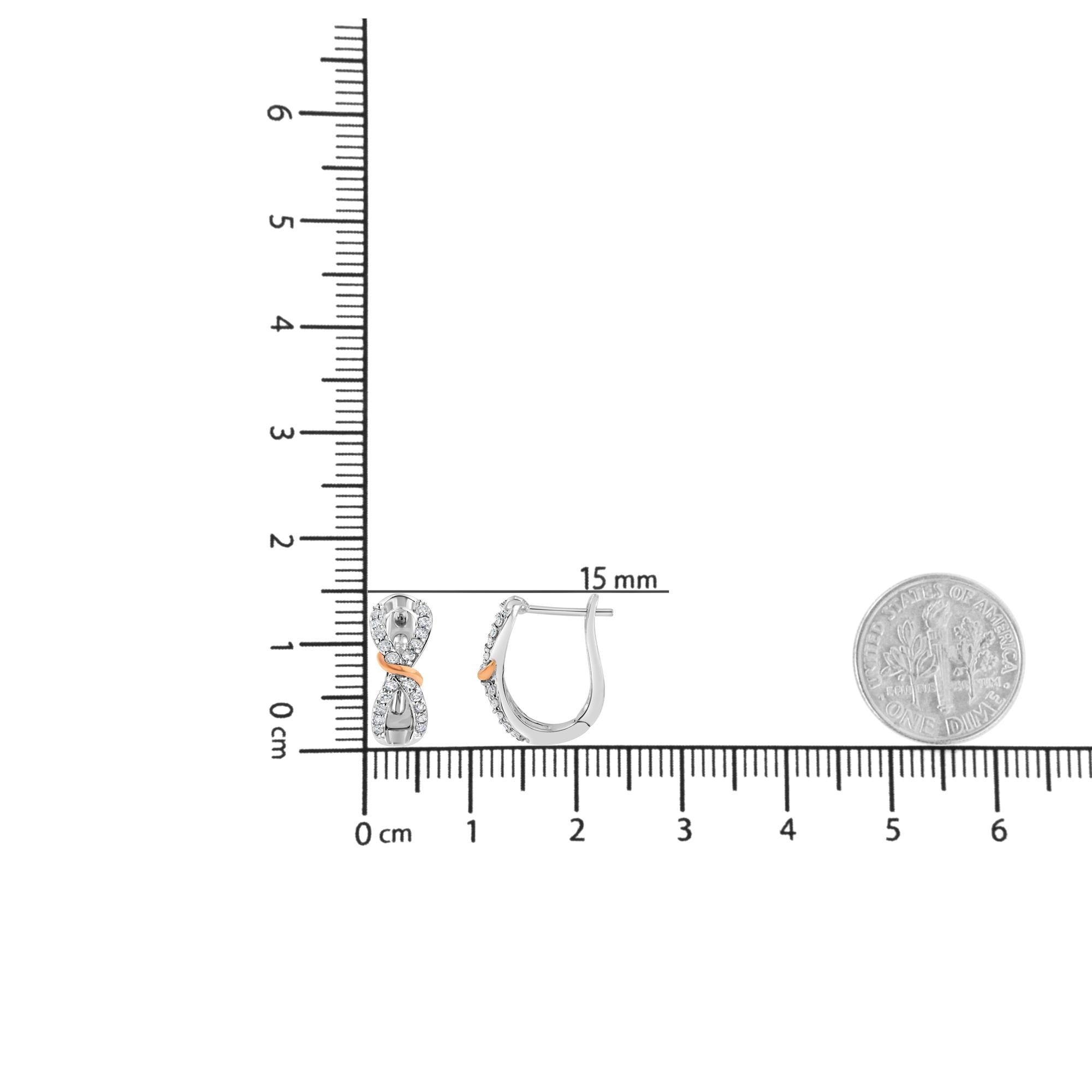 Orecchini a cerchio con nastro e diamanti infiniti da 1/3 ct in oro bianco e rosa 10 carati (colore HI, purezza I1-I2) - Friggin Jewelry