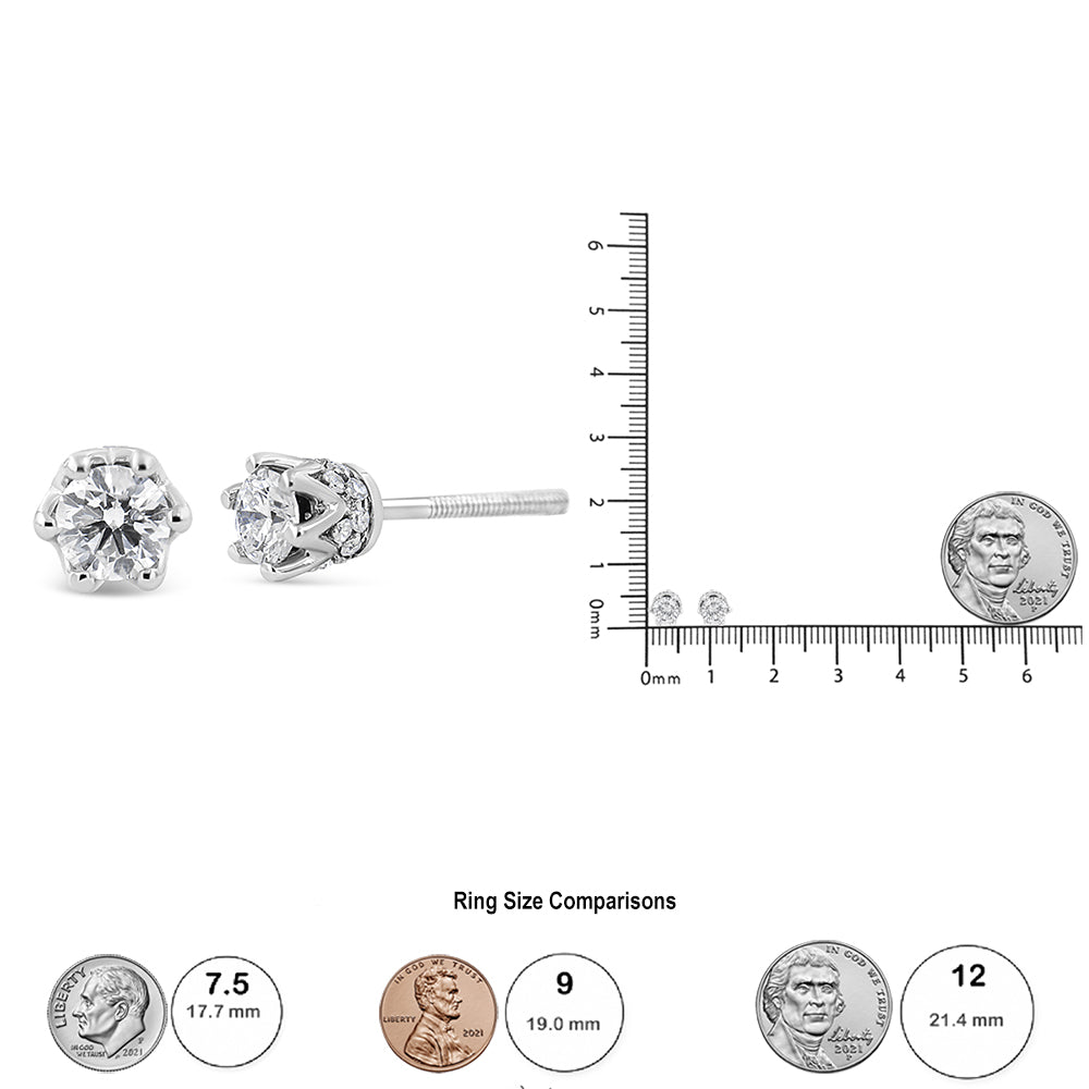Aretes de oro de 14 quilates con corona de diamantes redondos de 1/2 quilates (color IJ, claridad I1-I2) - Friggin Jewelry