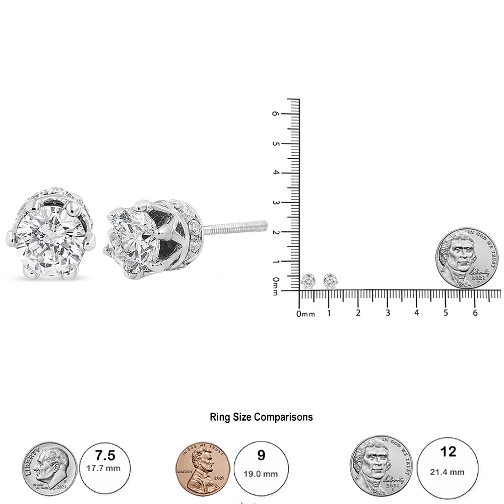 Aretes de oro blanco de 14 quilates con corona de diamantes de talla redonda de 1,0 quilates y engaste en garra (color IJ, claridad I1-I2) - Friggin Jewelry