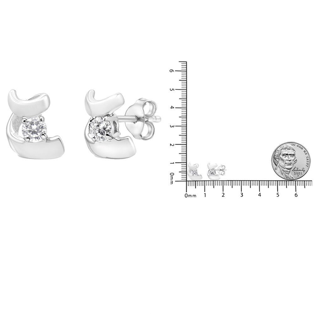 10K Gold 1/10 Cttw Round Brilliant-Cut Diamond Espira Swirls Solitaire Push Back Stud Earrings (I-J Color, I1-I2 Clarity) - Friggin Jewelry