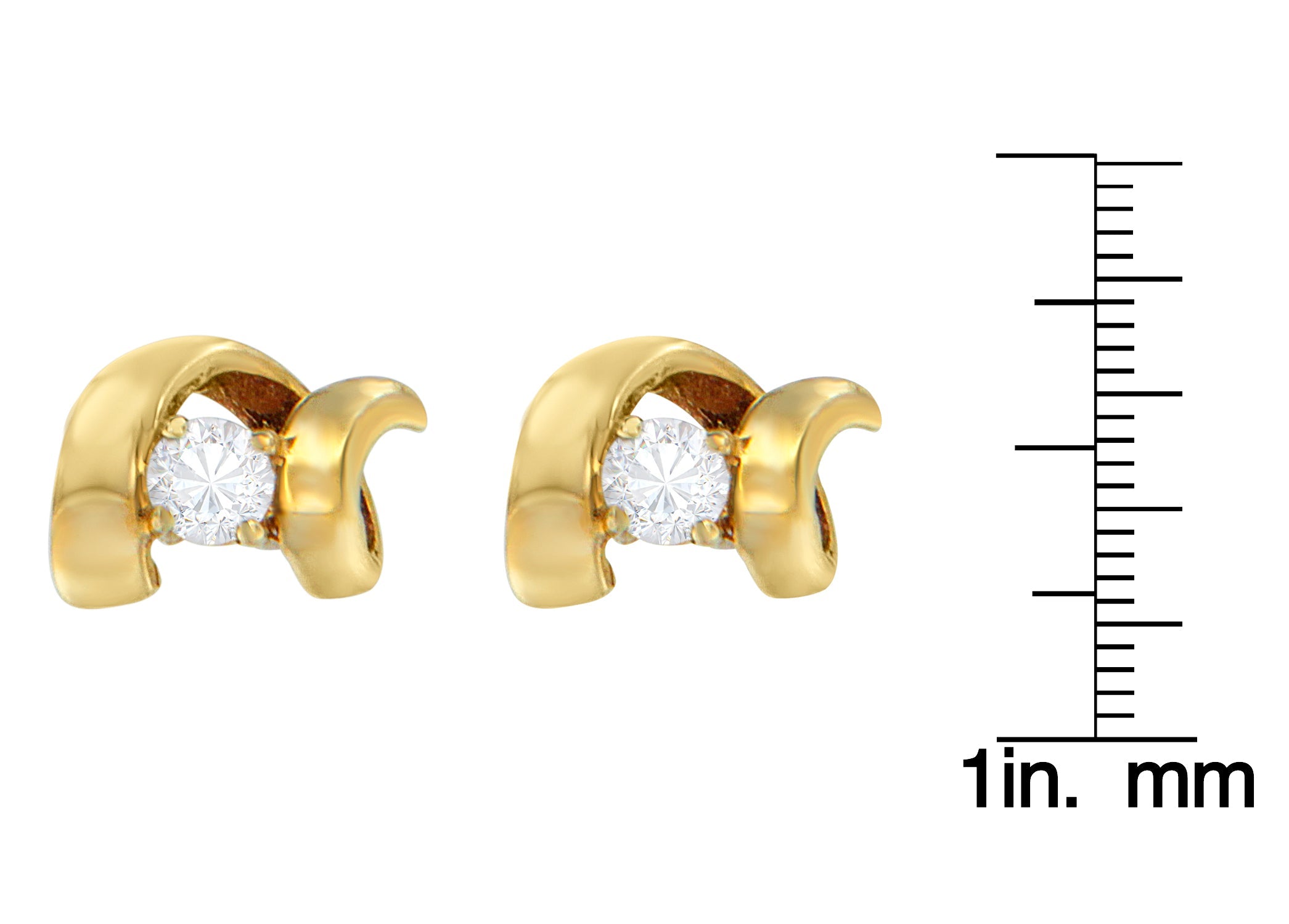 10K Gold 1/10 Cttw Round Brilliant-Cut Diamond Espira Swirls Solitaire Push Back Stud Earrings (I-J Color, I1-I2 Clarity) - Friggin Jewelry