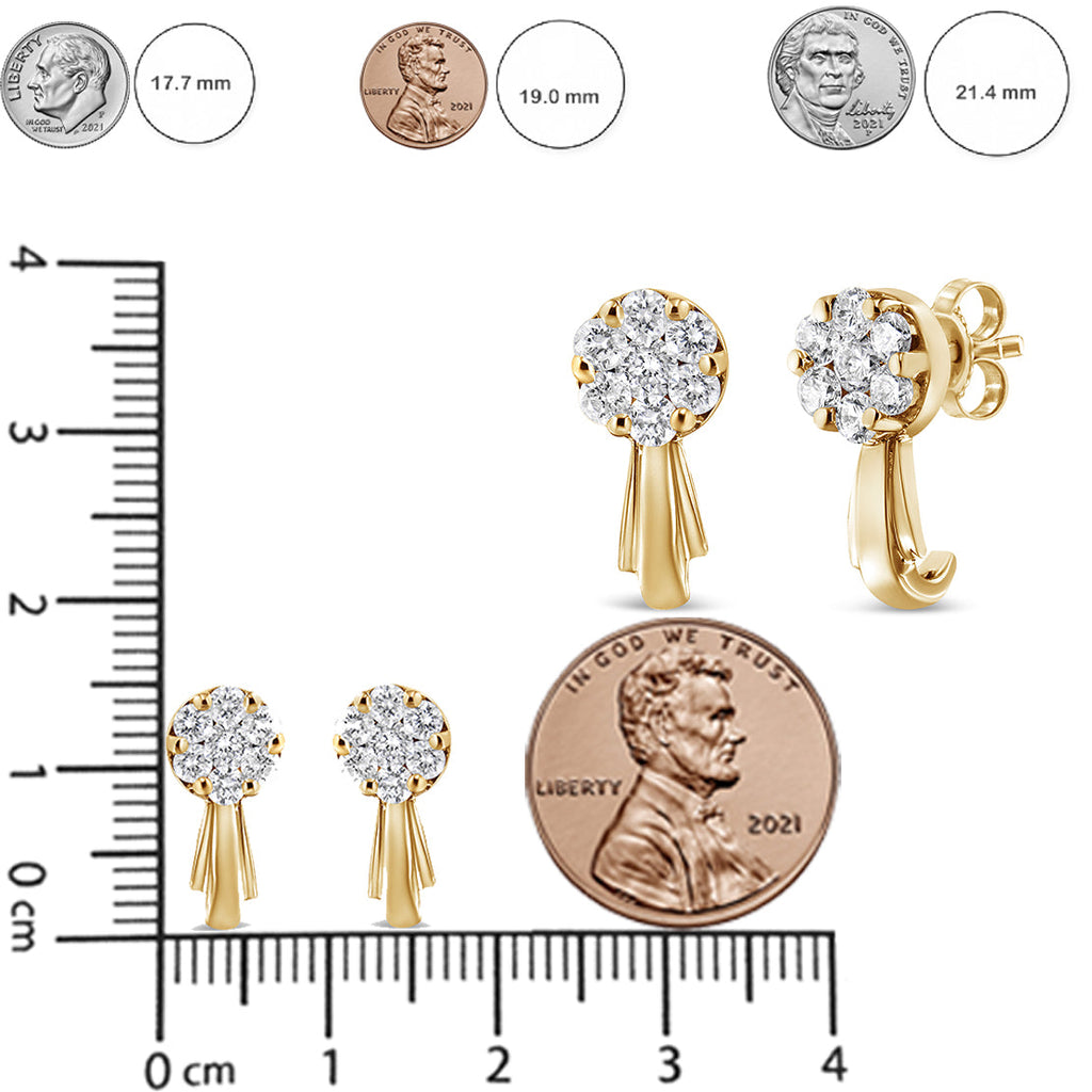 14K Gold 3/4 Cttw Diamond Floral Cluster Drop and Dangle Stud Earrings (H-I Color, I1-I2 Clarity) - Friggin Jewelry
