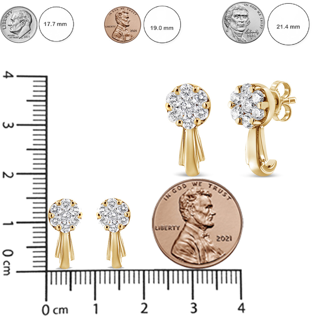 14K Gold 3/4 Cttw Diamond Floral Cluster Drop and Dangle Stud Earrings (H-I Color, I1-I2 Clarity) - Friggin Jewelry