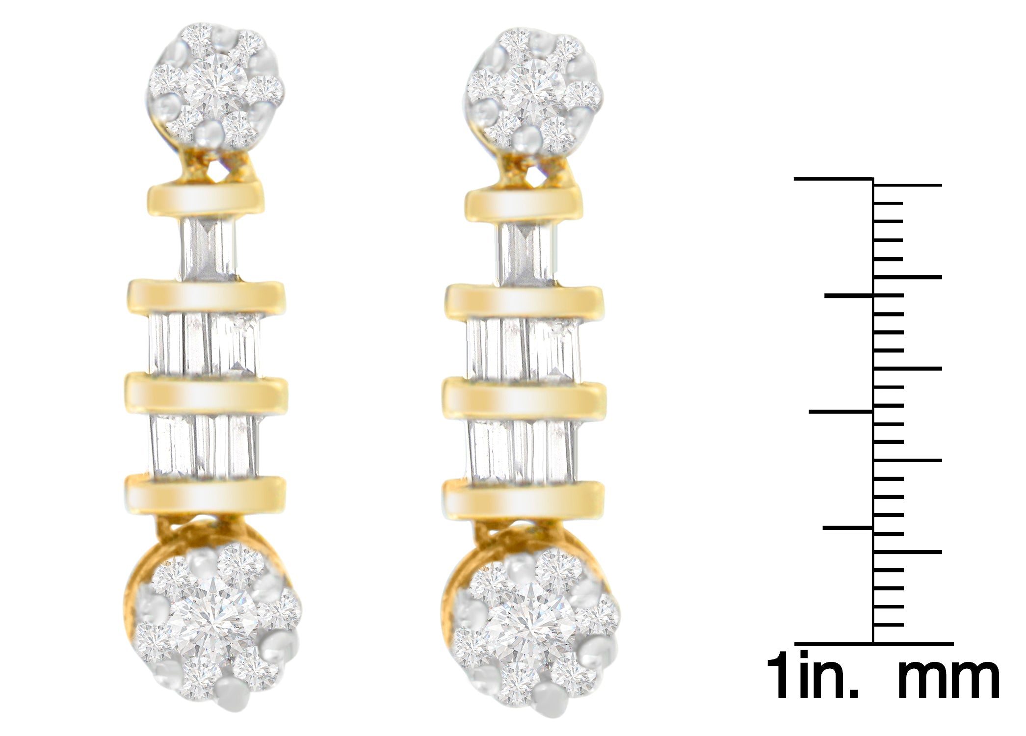14K Yellow Gold 3/4ct. TDW Round and Baguette-cut Diamond Earrings(H-I,SI1-SI2) - Friggin Jewelry