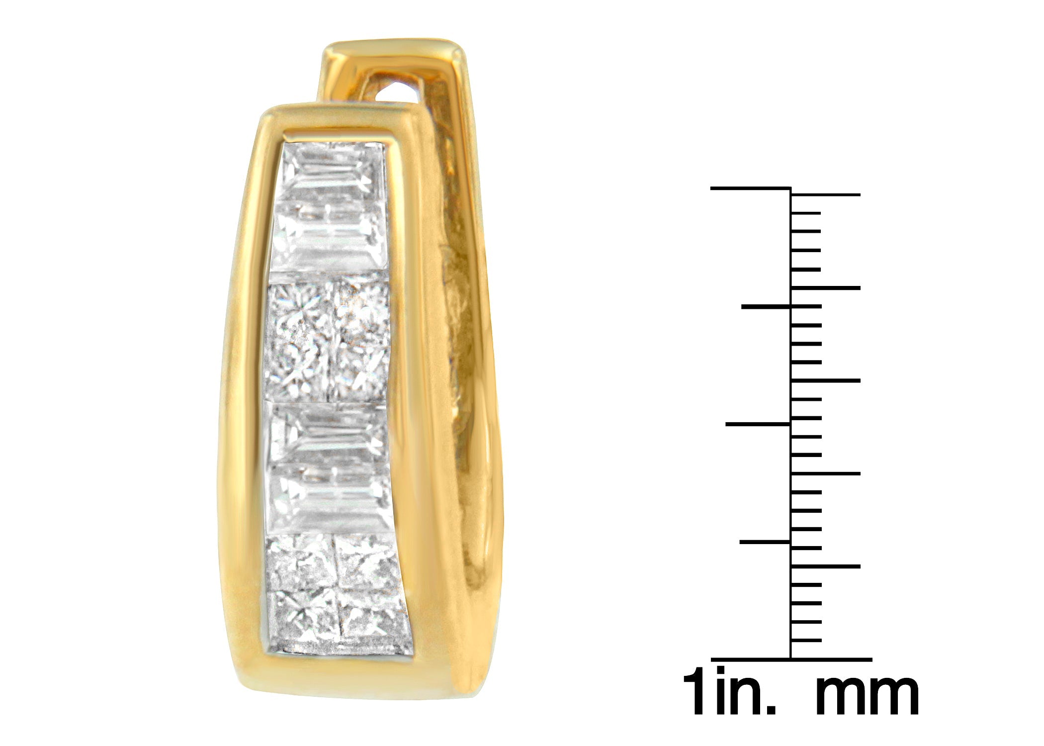 Orecchini in oro giallo 14k con diamanti taglio princess e baguette da 1/2 ct TDW (IJ, VS1-VS2) - Friggin Jewelry