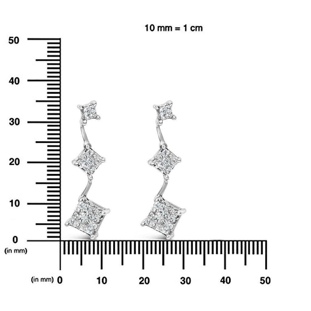 Orecchini in oro bianco 14 carati con diamanti taglio principessa da 1 carato (GH, VS1-VS2) - Friggin Jewelry
