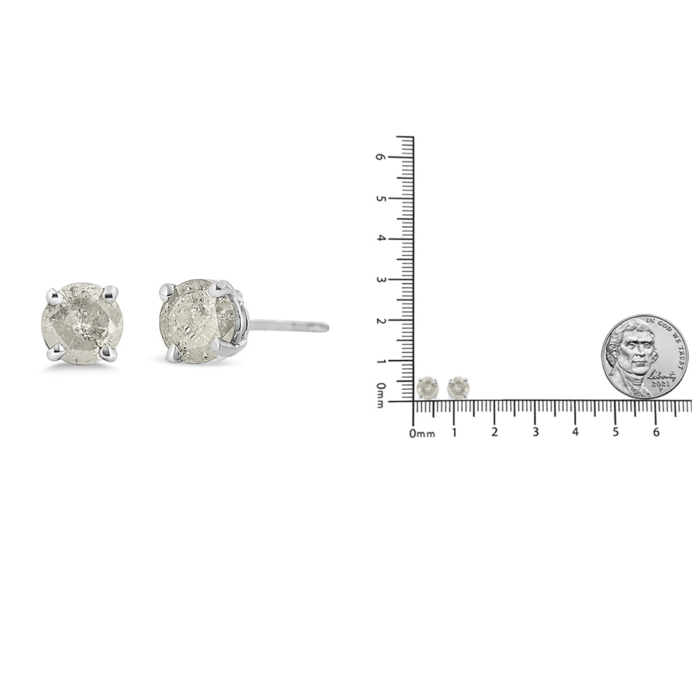 Aretes clásicos de plata de ley 925 con diamantes de talla redonda "sal y pimienta" de 4 puntas (color IJ, claridad I3) - Friggin Jewelry