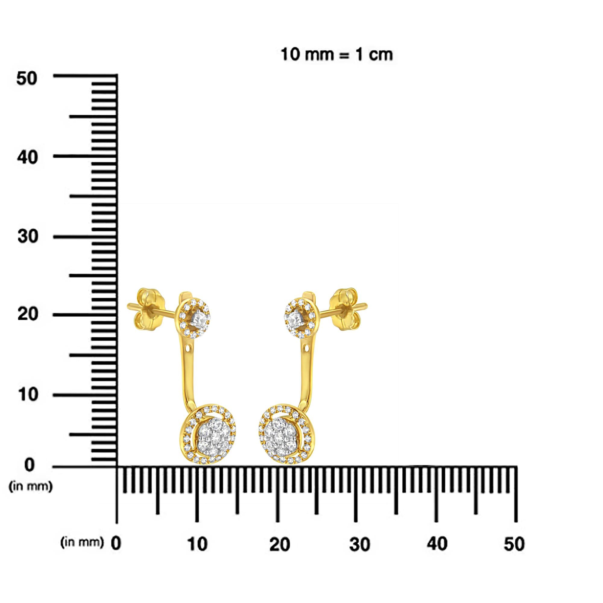 14K Yellow Gold Plated .925 Sterling Silver 5/8 Cttw Diamond Removable Stud and Dangle Earrings (I-J Color, I2-I3) - Friggin Jewelry