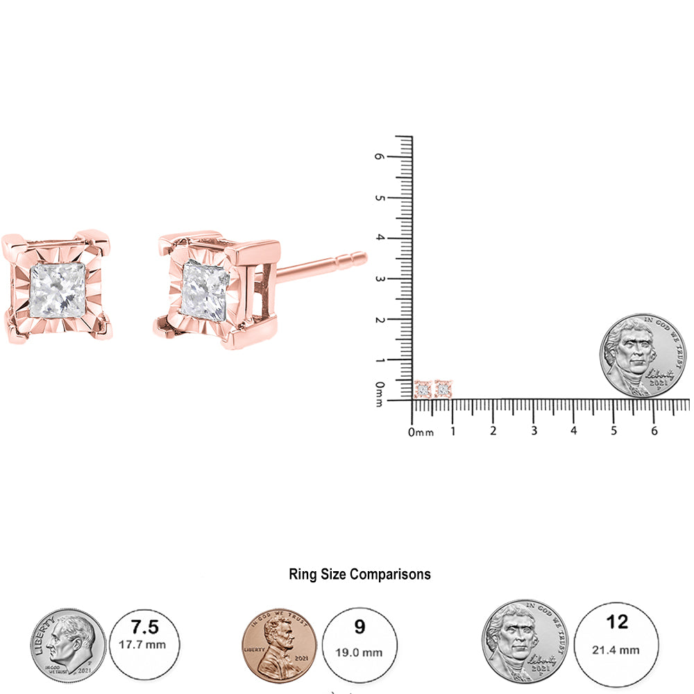 Pendientes solitarios de diamantes de talla princesa engastados en plata de ley 925 (color HI, claridad I2-I3) - Friggin Jewelry