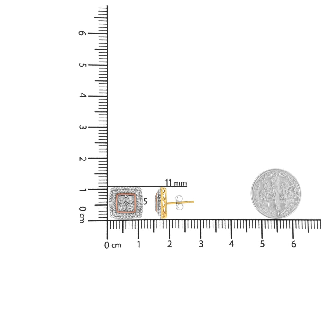 Aretes de plata de ley 925 con milgrain cuadrado y detalles de diamantes (claridad IJ, color I3) - Friggin Jewelry