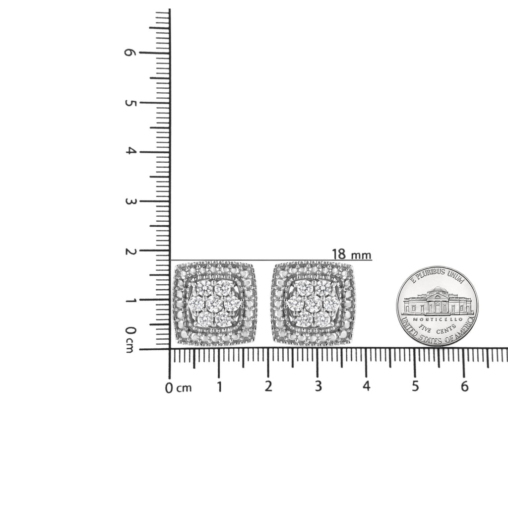 Pendientes de botón de plata de ley 925 con forma cuadrada de diamante de 1/2 quilates (color IJ, claridad I2-I3) - Friggin Jewelry