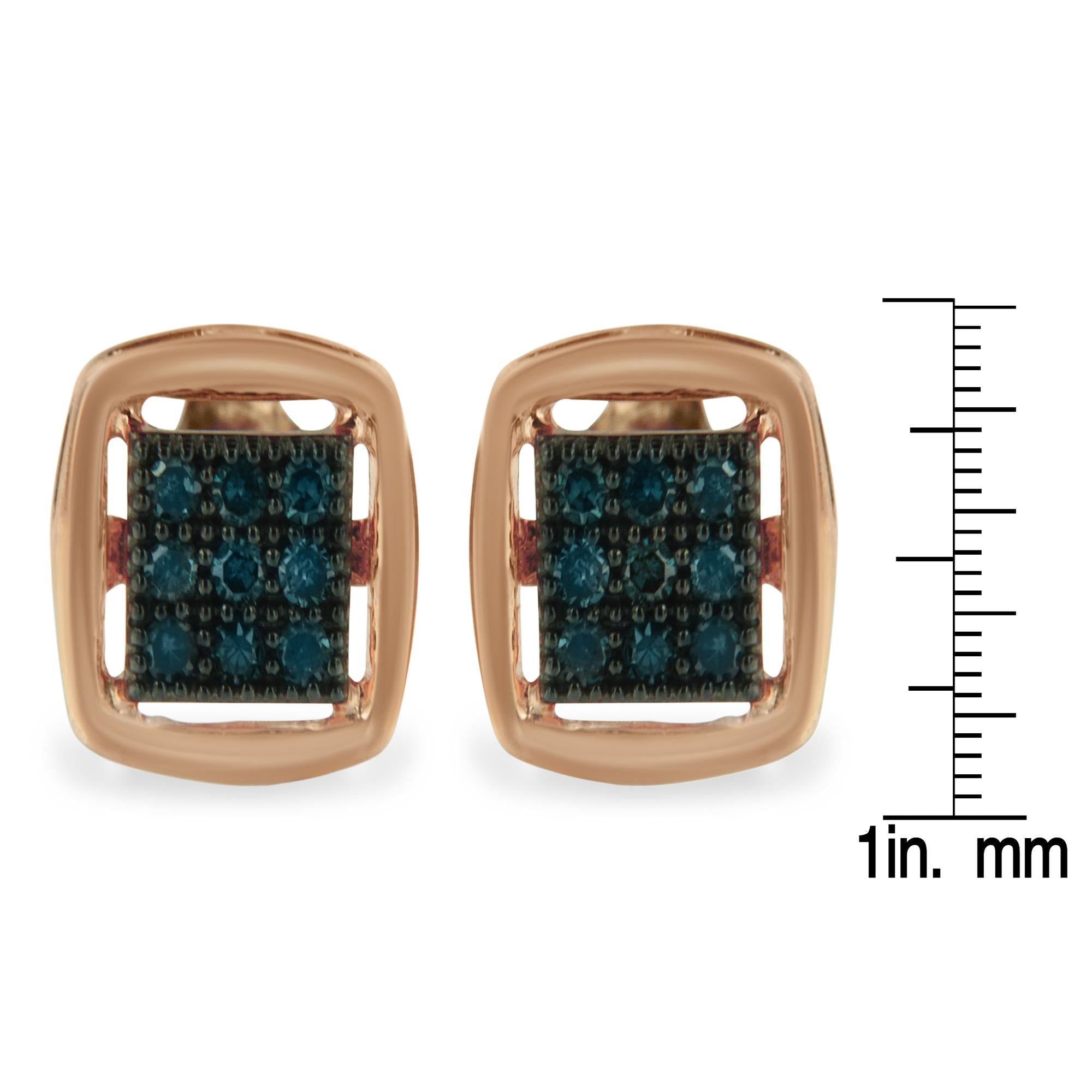 Rose Plated Sterling Silver Rose Cut Treated Diamond Stud Earring (0.25 cttw, Blue Color, I2-I3 Clarity) - Friggin Jewelry