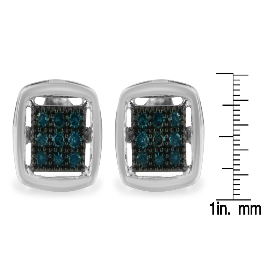 Orecchini a bottone quadrati in argento sterling con diamante blu trattato taglio rosa (0,25 cttw, colore blu, purezza I2-I3) - Friggin Jewelry