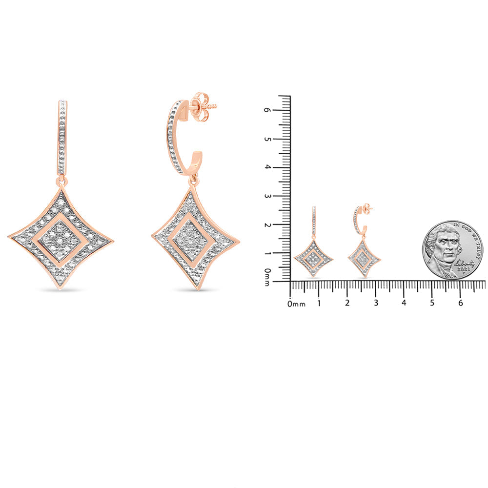 14K Rose Gold Plated .925 Sterling Silver Round-Cut Diamond Accent Dangle Rhombus Earrings (H-I Color, I2-I3 Clarity) - Friggin Jewelry
