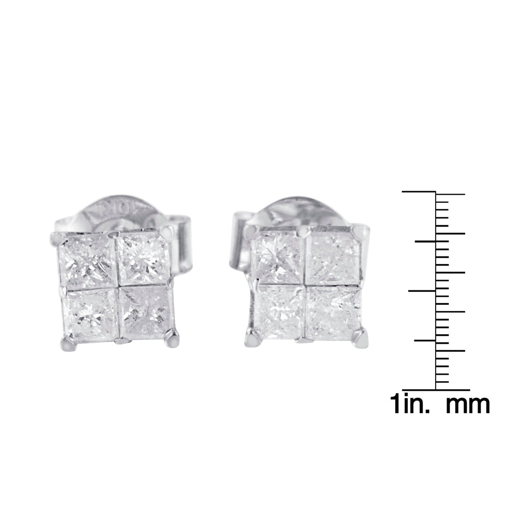 Aretes de diamantes en oro blanco de 10 k (0,60 cts, color IJ, claridad I2-I3) - Friggin Jewelry