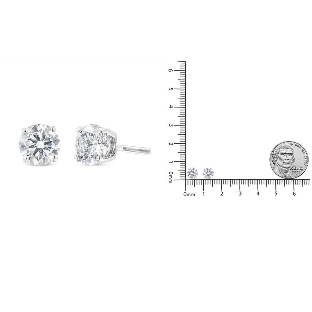 Aretes solitarios de oro blanco de 14 quilates con diamantes cultivados en laboratorio de 1 1/2 ct y cierre de rosca (color FG, claridad VS2-SI1) - Friggin Jewelry