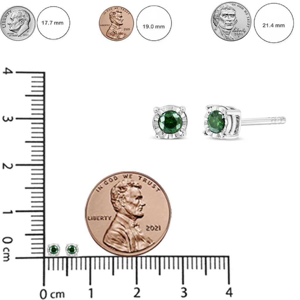 Pendientes solitarios de plata de ley con diamante verde tratado en talla rosa (0,25 cts, color verde, claridad I2-I3) - Friggin Jewelry