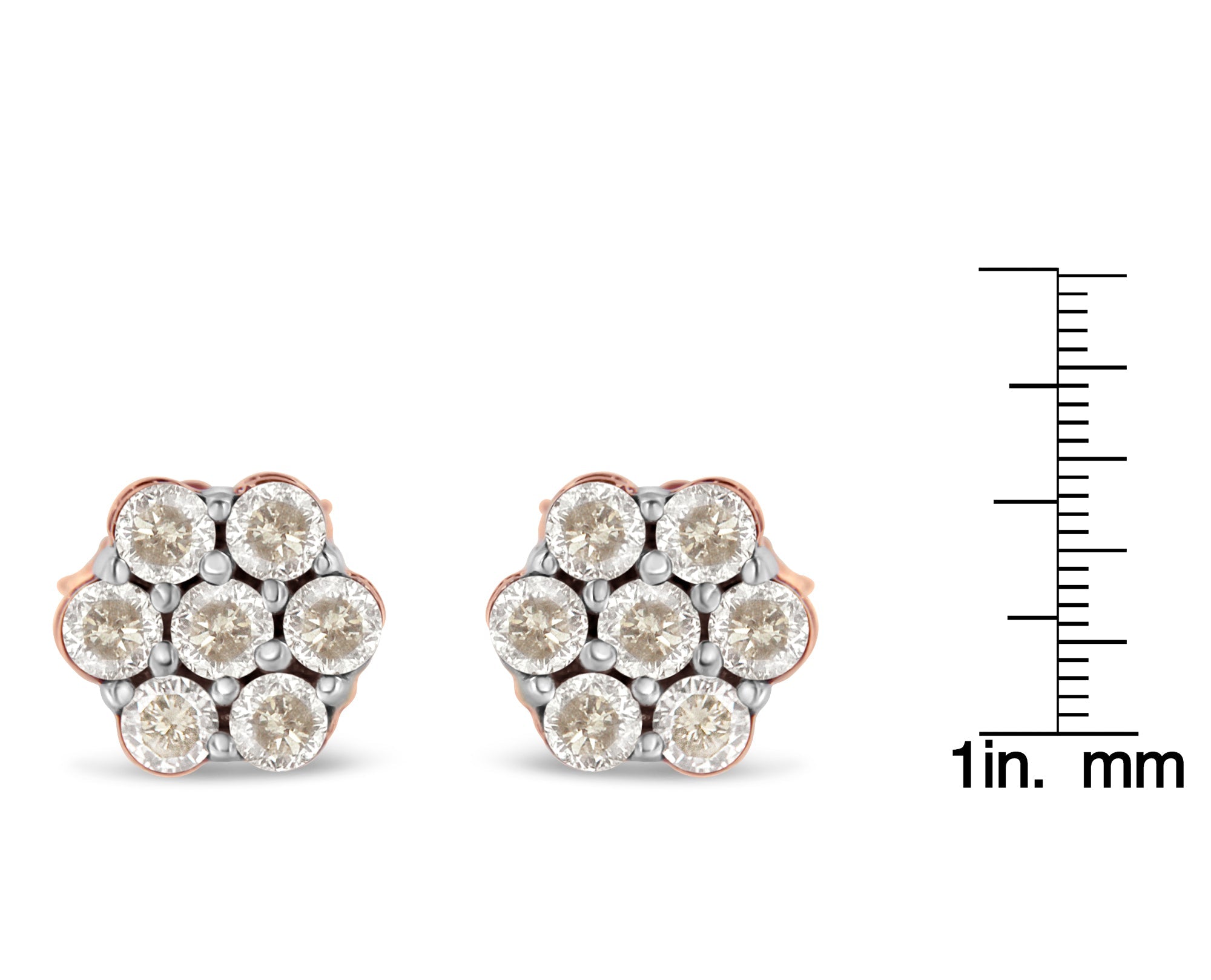 Aretes florales de diamantes en oro rosa de 10 quilates (0,5 cts, color JK, claridad I1-I2) - Friggin Jewelry
