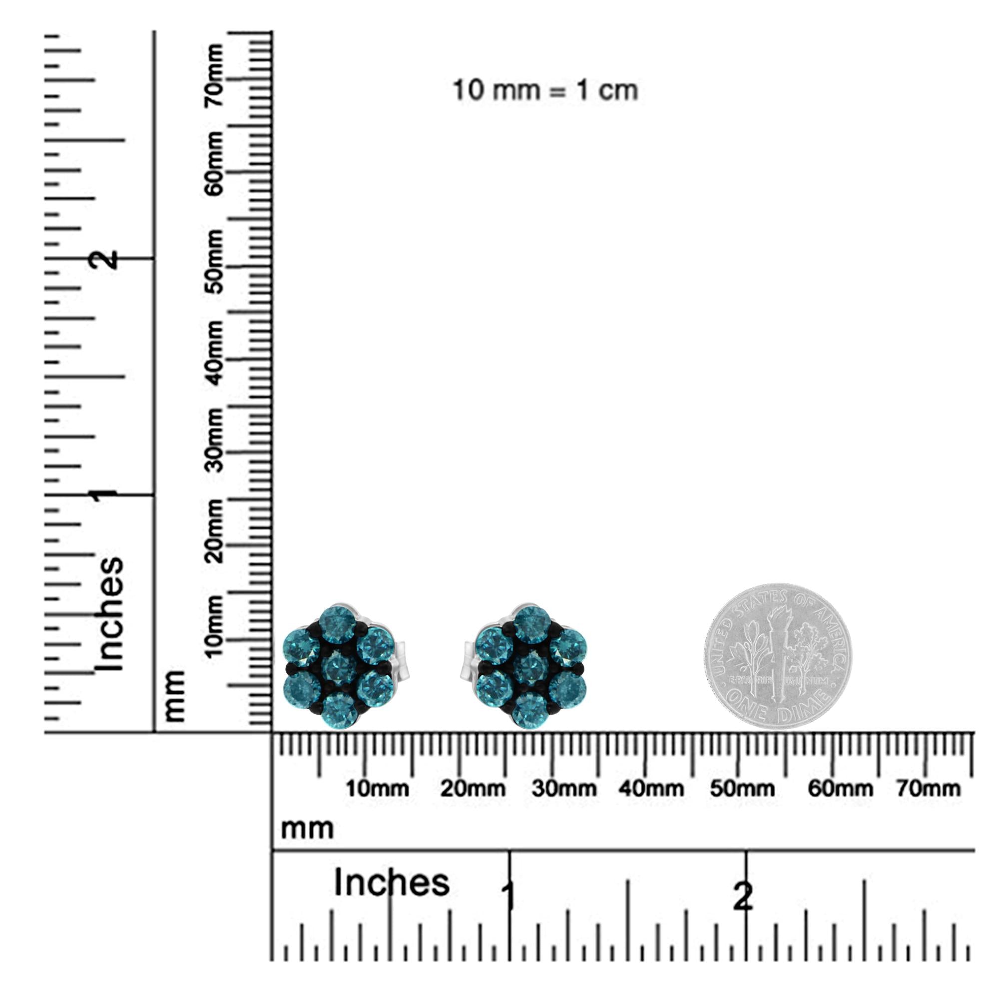 Sterling Silver Treated Blue Diamond Floral Stud Earrings (0.5 cttw, Blue Color, I2-I3 Clarity) - Friggin Jewelry