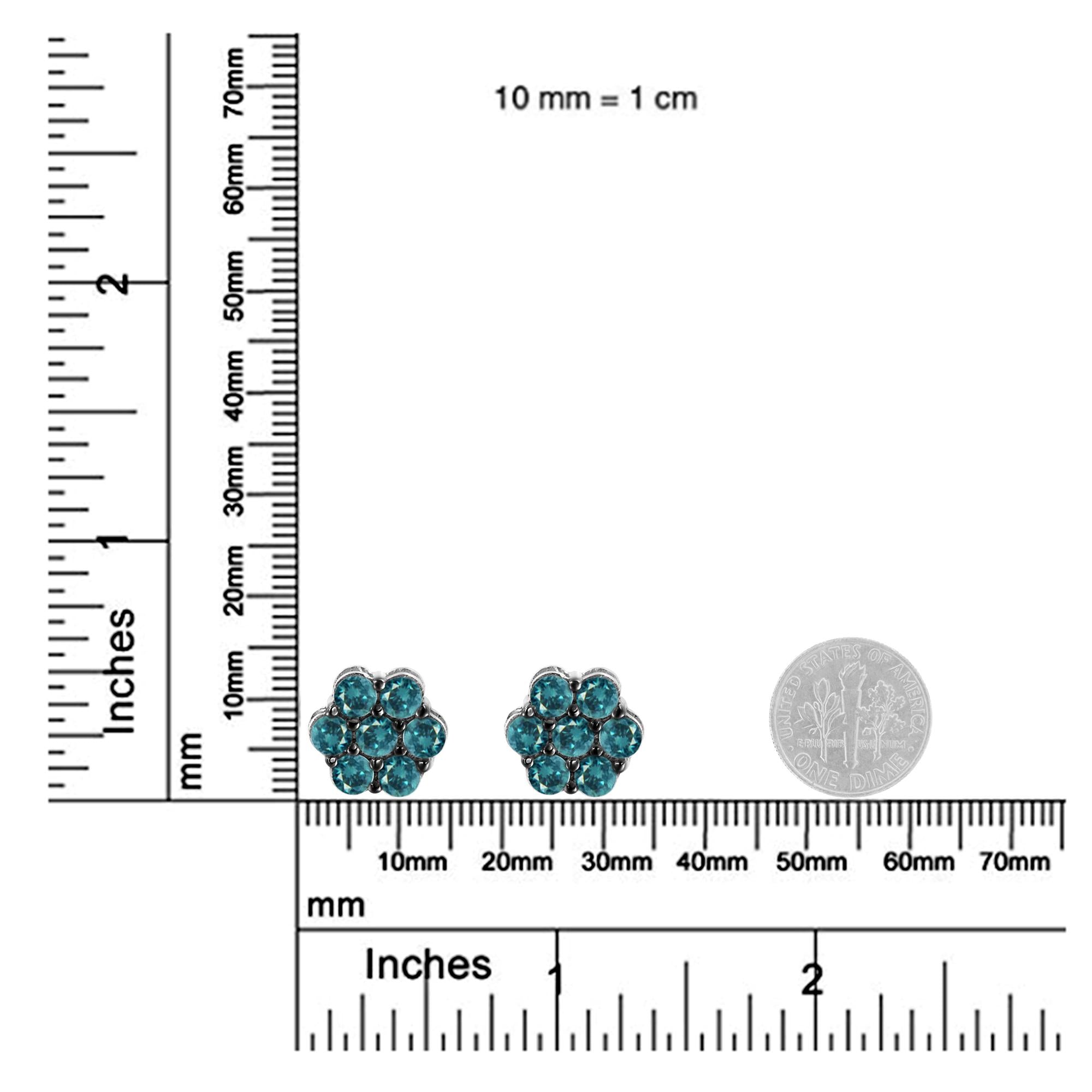 Sterling Silver Treated Blue Diamond Floral Stud Earrings (1 cttw, Blue Color, I2-I3 Clarity) - Friggin Jewelry