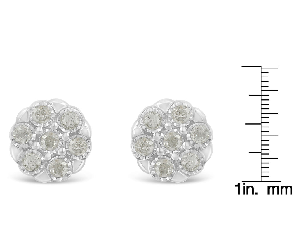 Sterling Silver Rose-Cut Diamond Floral Cluster Stud Earring (0.25 cttw, I-J Color, I2-I3 Clarity) - Friggin Jewelry