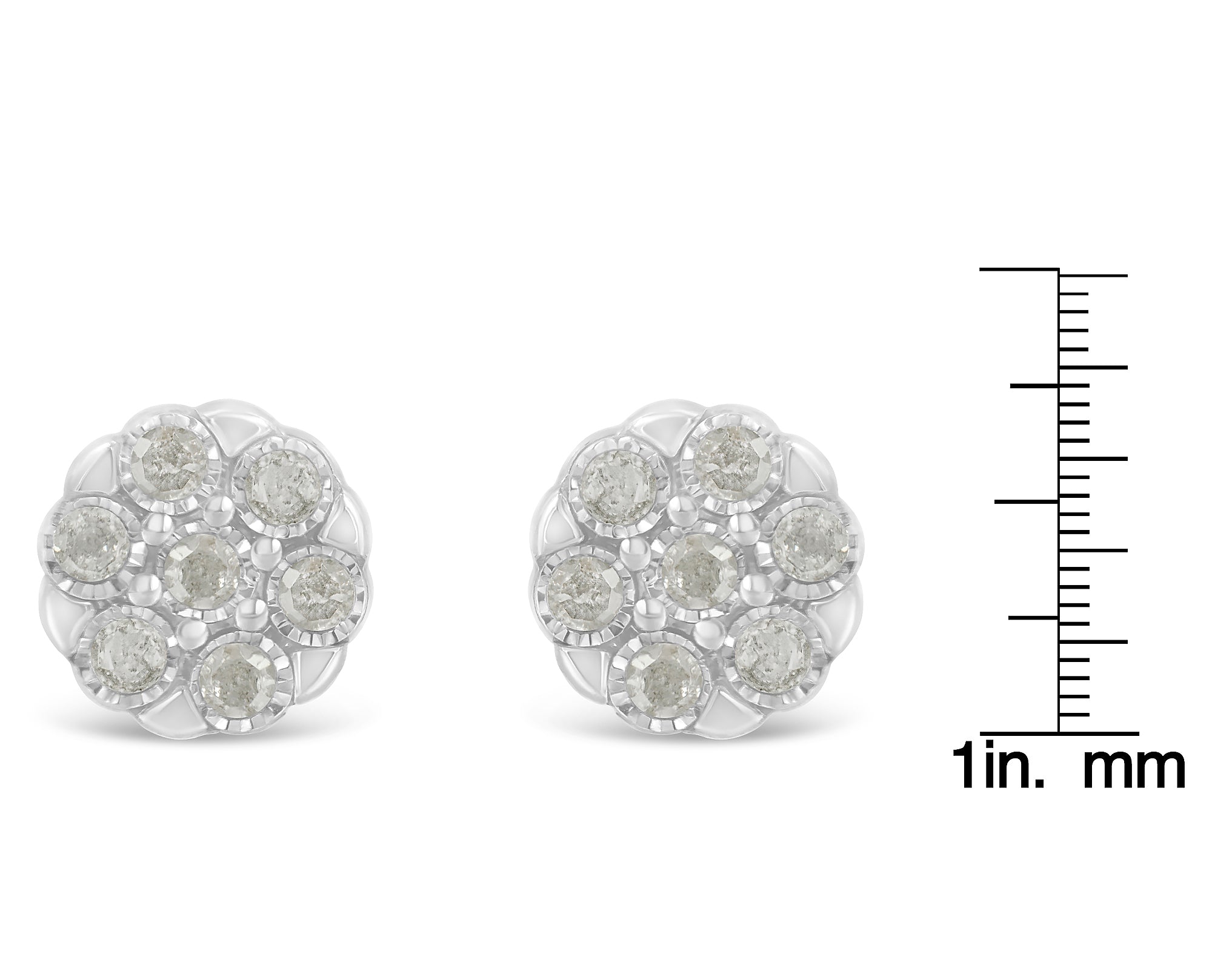 Sterling Silver Rose-Cut Diamond Floral Cluster Stud Earring (0.25 cttw, I-J Color, I2-I3 Clarity) - Friggin Jewelry