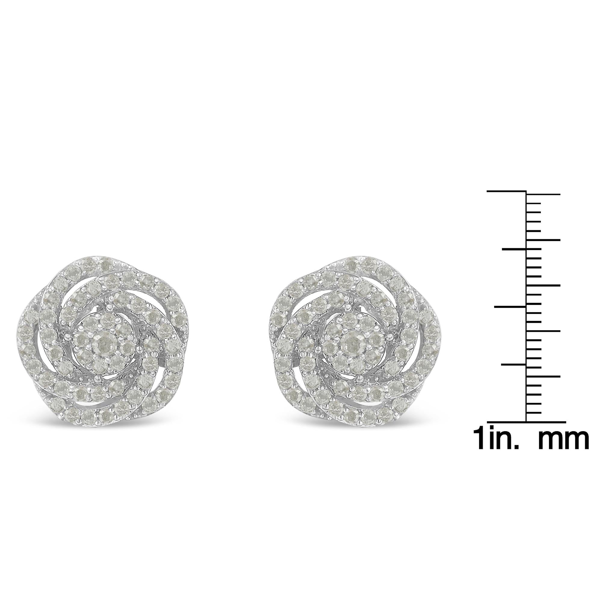 10k White Gold Rose-Cut Diamond Floral Cluster Earrings (1 cttw, I-J Color, I2-I3 Clarity) - Friggin Jewelry Premium