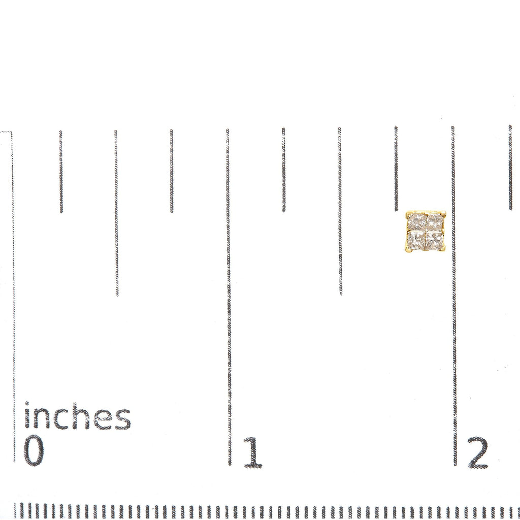 Aretes de oro amarillo de 14 quilates con diamantes de talla princesa de 3/4 quilates y 4 piedras cuadradas engastadas invisibles (color JK, claridad SI2-I1) - Friggin Jewelry