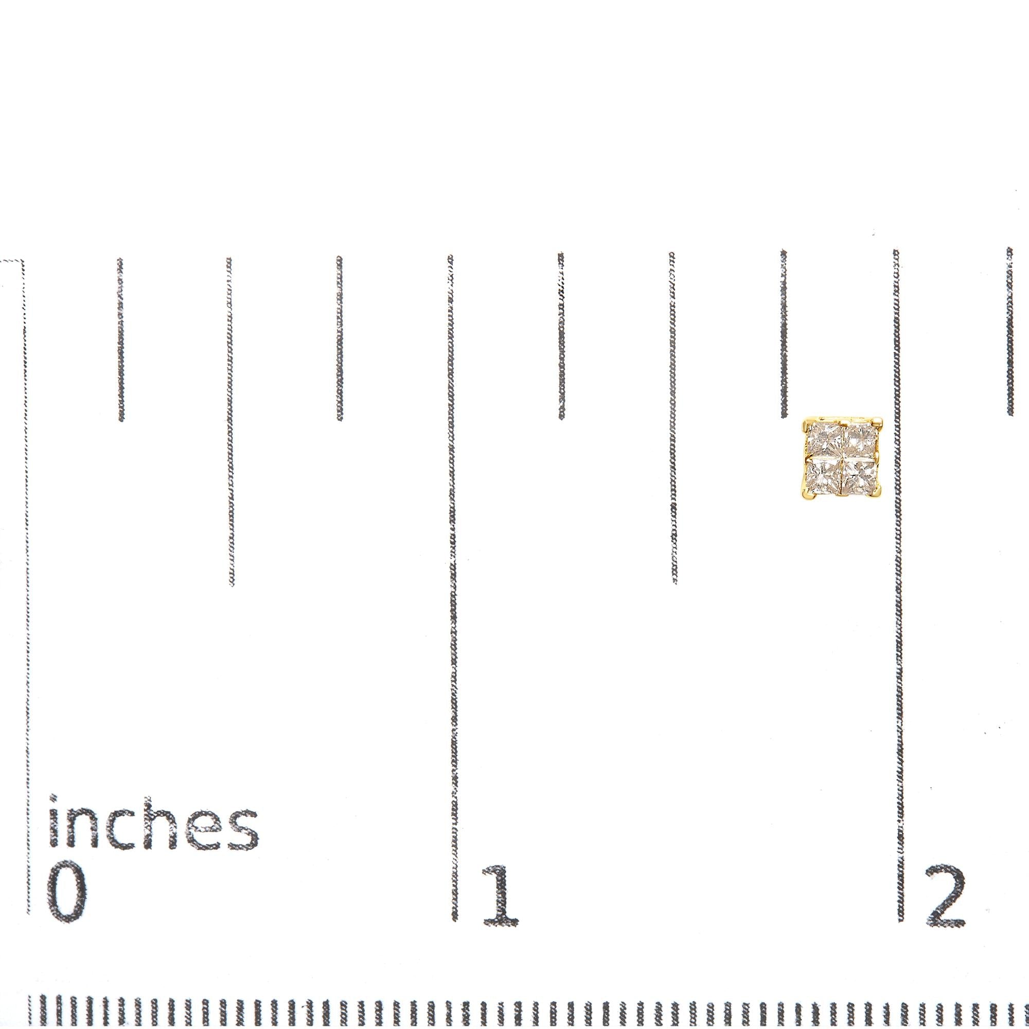 Aretes de oro amarillo de 14 quilates con diamantes de talla princesa de 3/4 quilates y 4 piedras cuadradas engastadas invisibles (color JK, claridad SI2-I1) - Friggin Jewelry